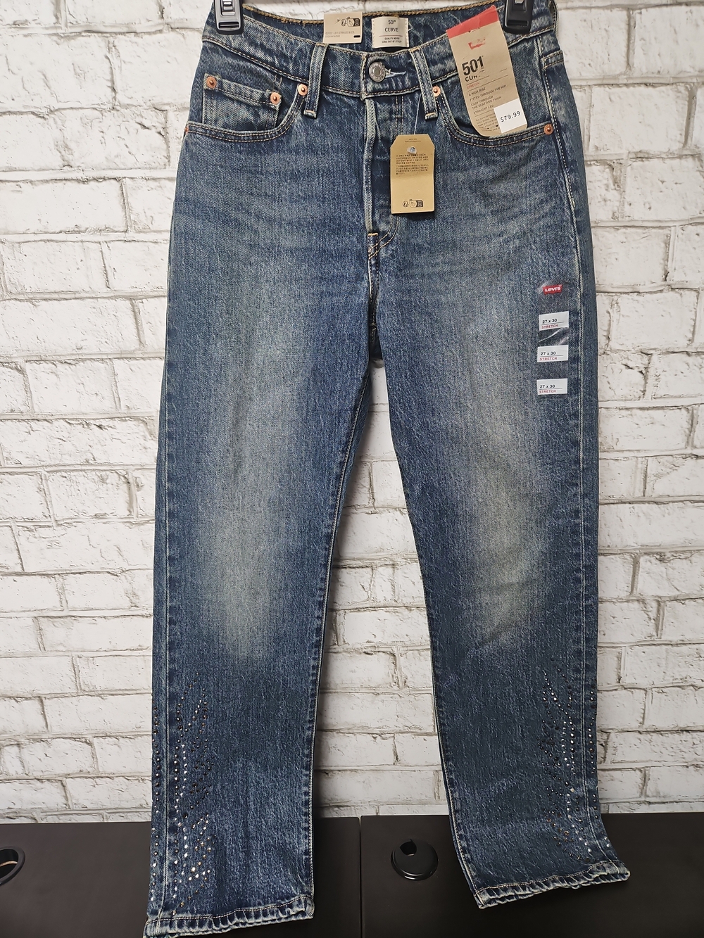 Levi's Women's 501 Curve Studded Straight Leg Jeans Size 27x30 NWT Button Fly